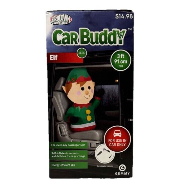 Inflatable Christmas 3ft Tall Elf Car Buddy Airblown  Energy Efficient LED Gemmy - Picture 2 of 3